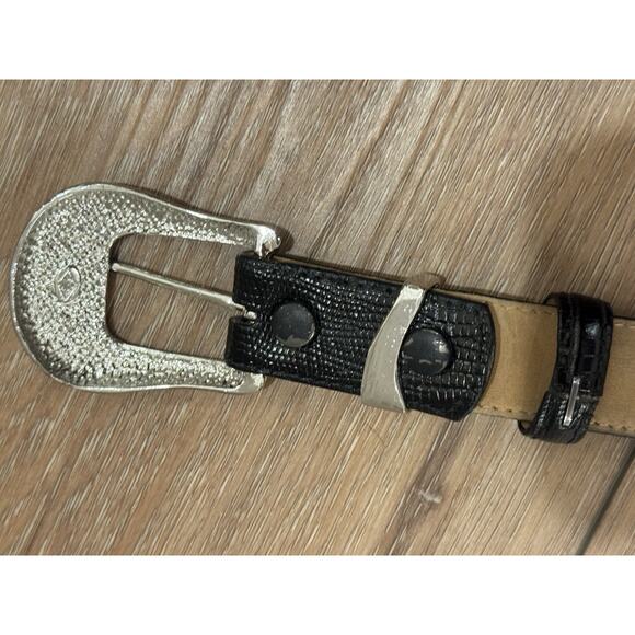 Judith Jack 1990s Black Leather Marcasite Buckle Belt MED Silvertone Western - Picture 8 of 16